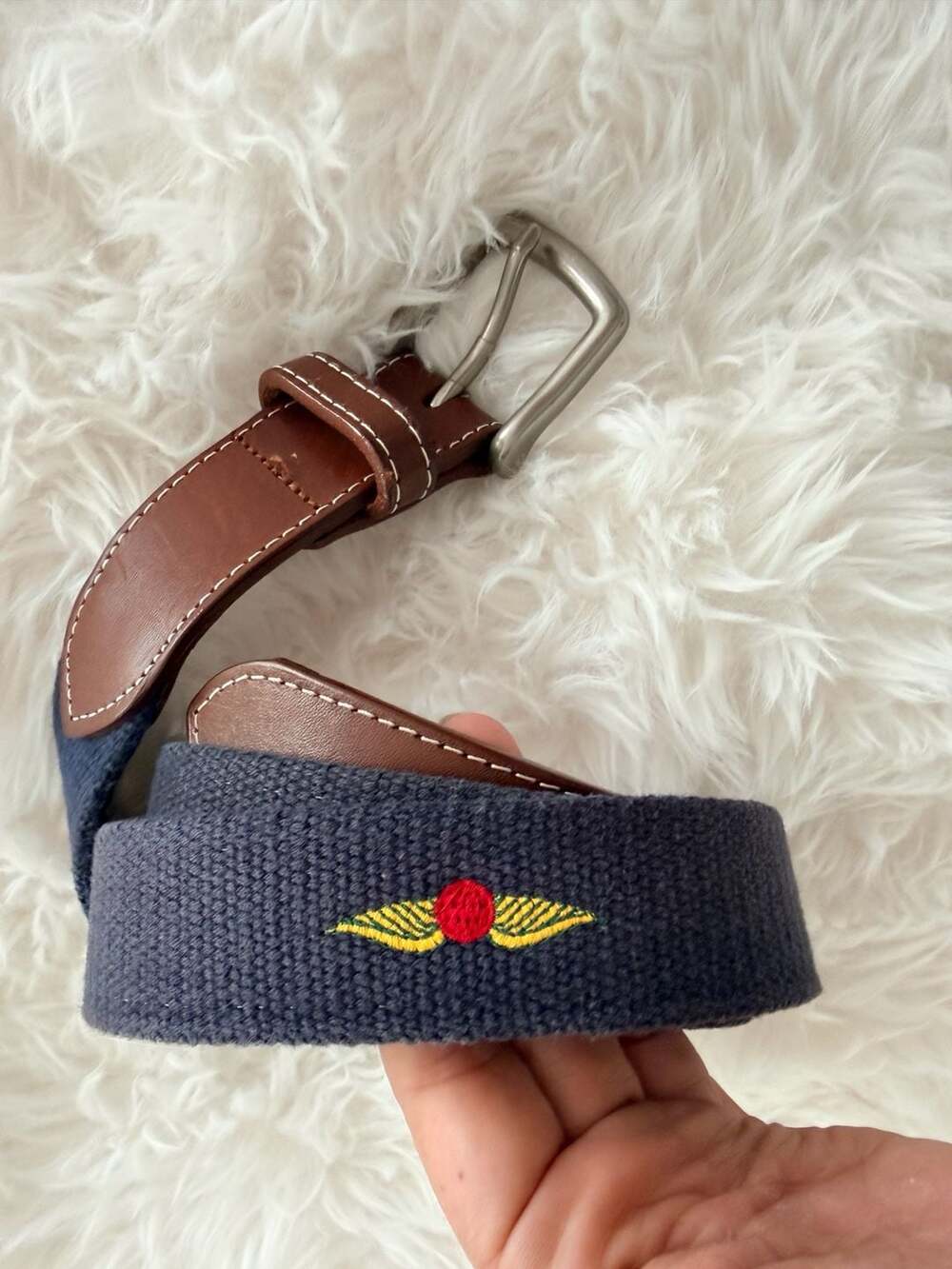 Peter Millar x Baltusrol Golf Navy Canvas Leather Belt  Made in USA